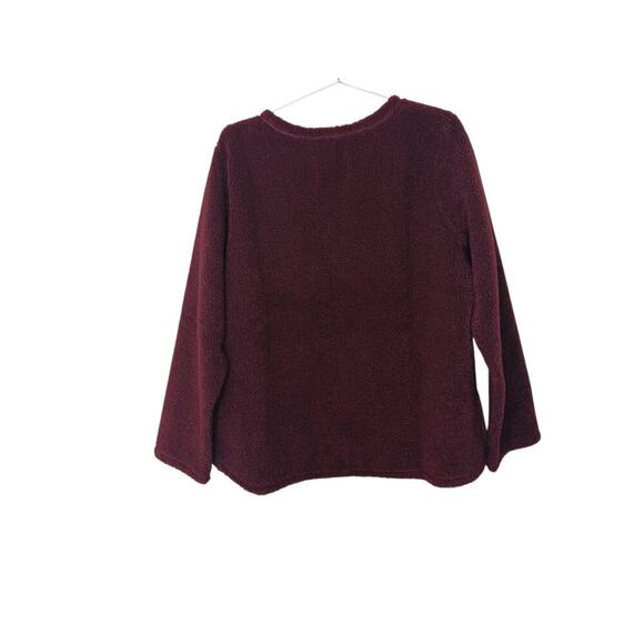 New Cuddl Duds Large Burgundy Sherpa Fleece Pullover Long Sleeve Cozy Top SZ L - Picture 3 of 11